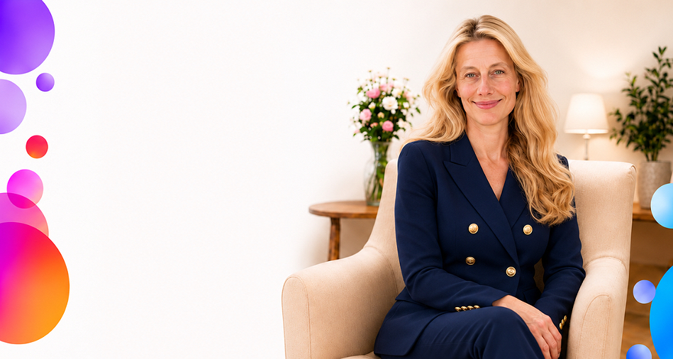Louise Anderson, founder of Cognisance, seated in an armchair